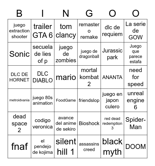 Summer Game Fest Bingo Card