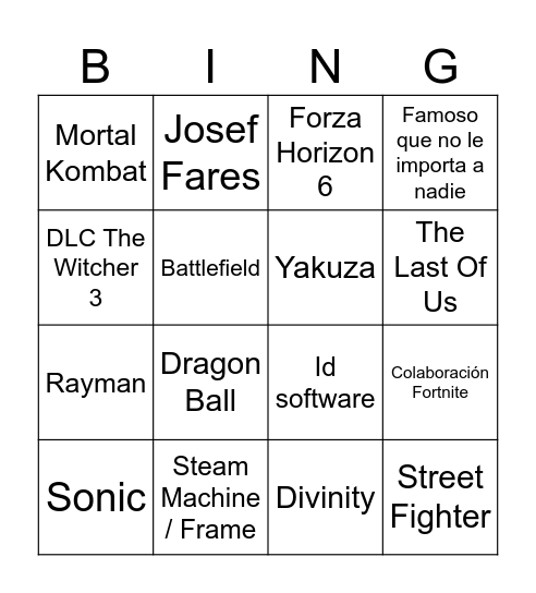 Untitled Bingo Card
