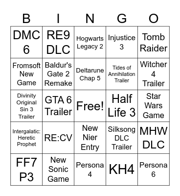 SGF/Xbox Showcase Bingo Card