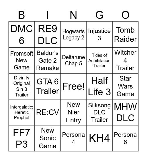 SGF/Xbox Showcase Bingo Card