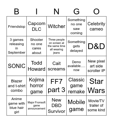Summer Games Fest Bingo Card