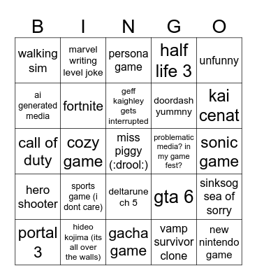 summer hummer geoff keighley Bingo Card