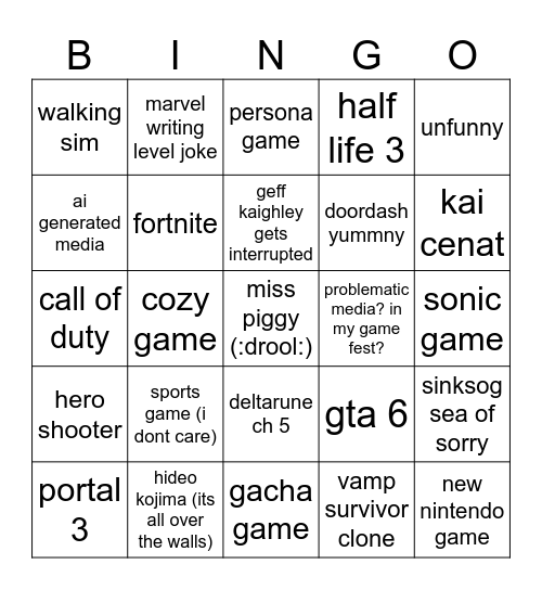 summer hummer geoff keighley Bingo Card