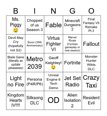 SGF BINGO Card