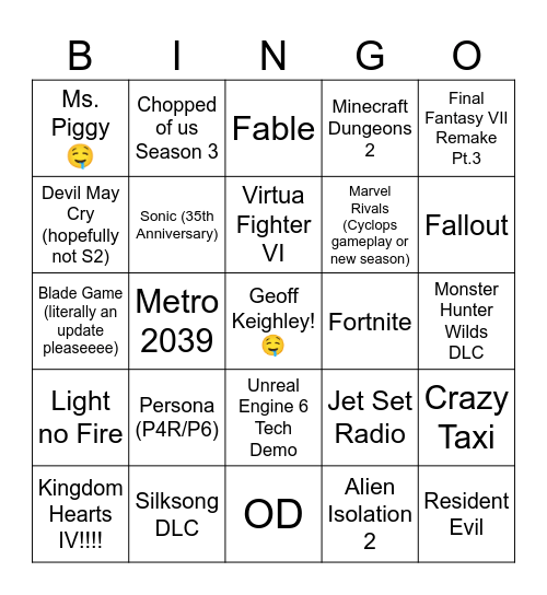 SGF BINGO Card