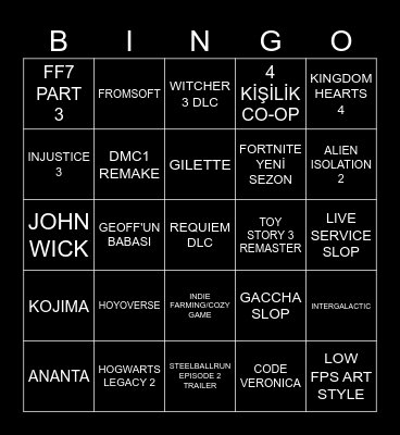 GEOFF IS A WITCH Bingo Card