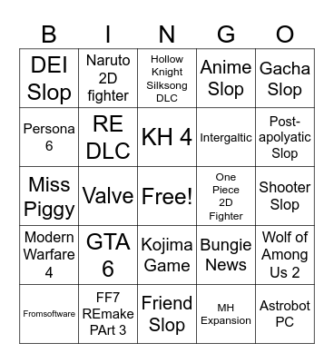 Summer Game Fest Bingo Card