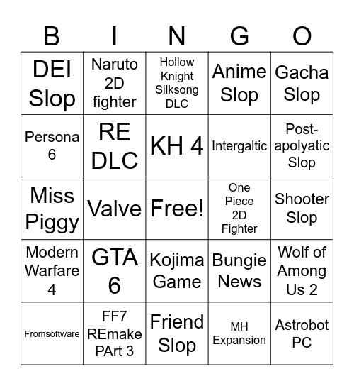 Summer Game Fest Bingo Card