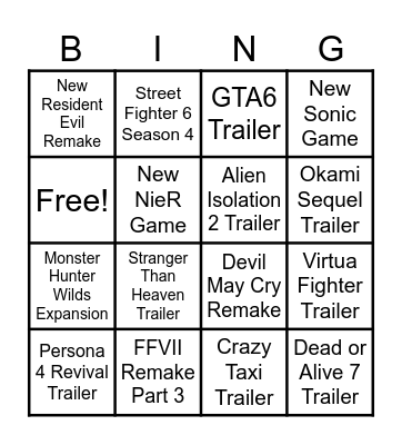 Summer Game Fest Bingo Card