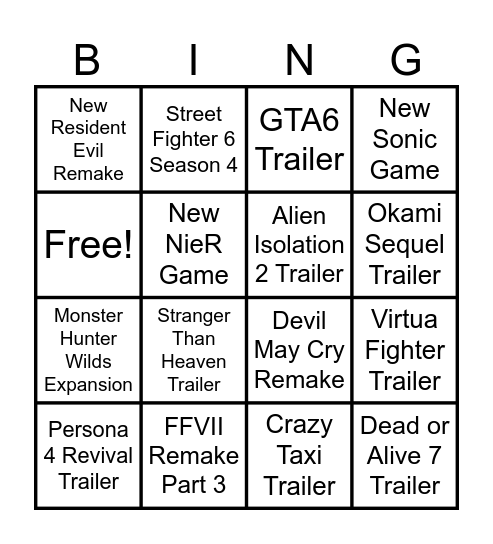 Summer Game Fest Bingo Card