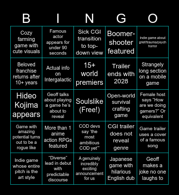 Summer Games Fest 2026 Bingo Card