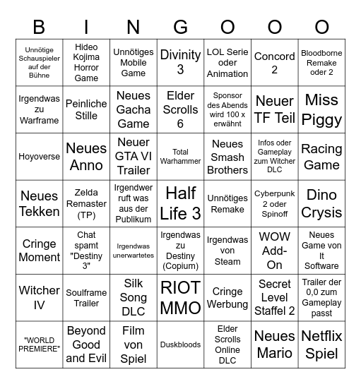 Summer Games Fest 2026 Bingo Card