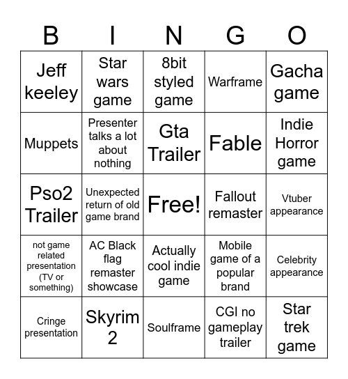 SGF Bingo Card