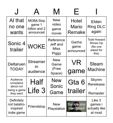 Jame Fest Bingo Card