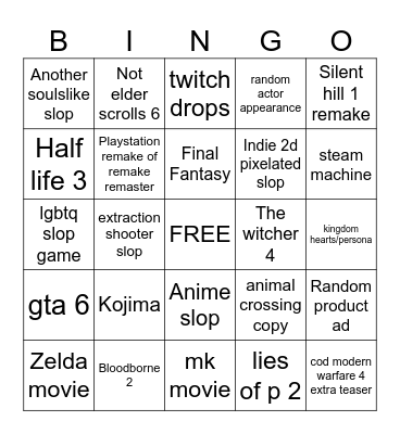 Summer slop fest Bingo Card
