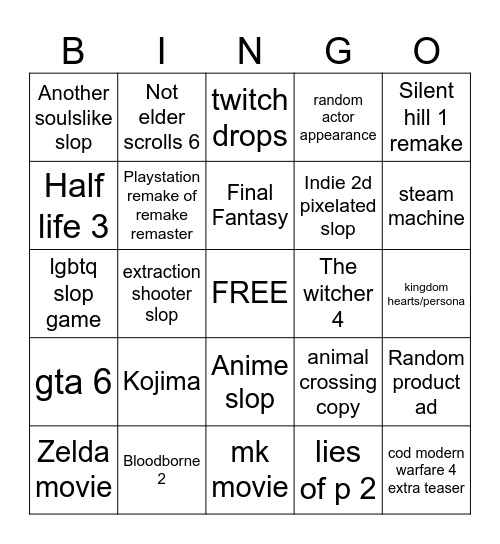 Summer slop fest Bingo Card