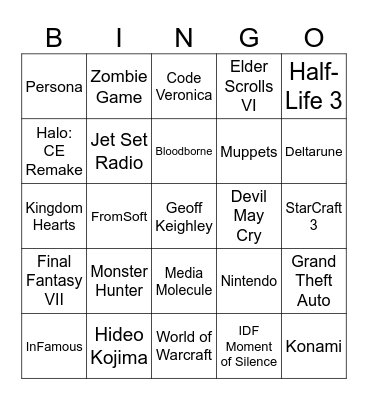 Summer Game Fest 2026 Bingo Card