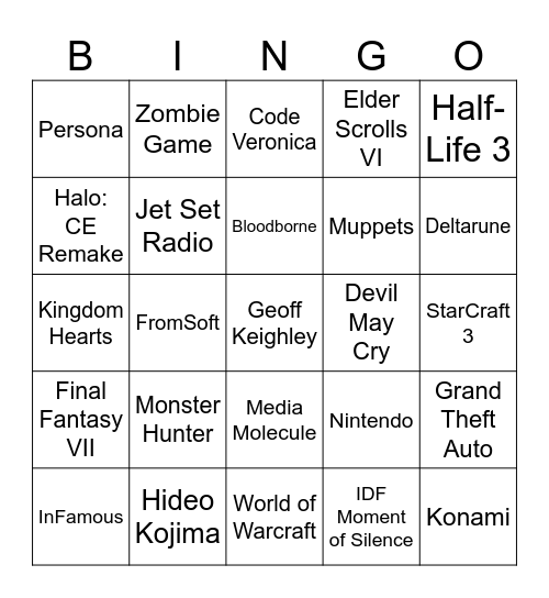 Summer Game Fest 2026 Bingo Card