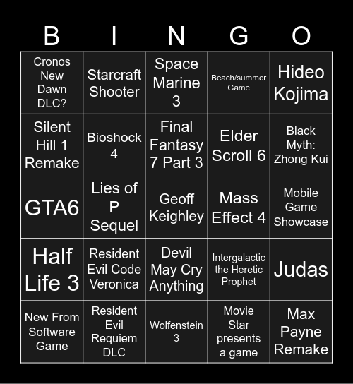 Summer Game Fest Bingo Card