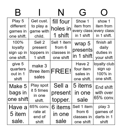 Bigglesnorts Bingo Card