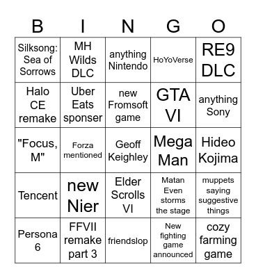 Summer Games Fest 2026 Bingo Card