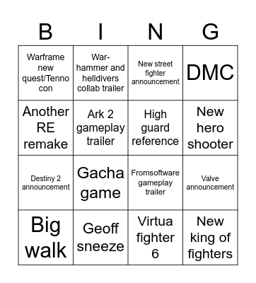 Summer games fest Bingo Card