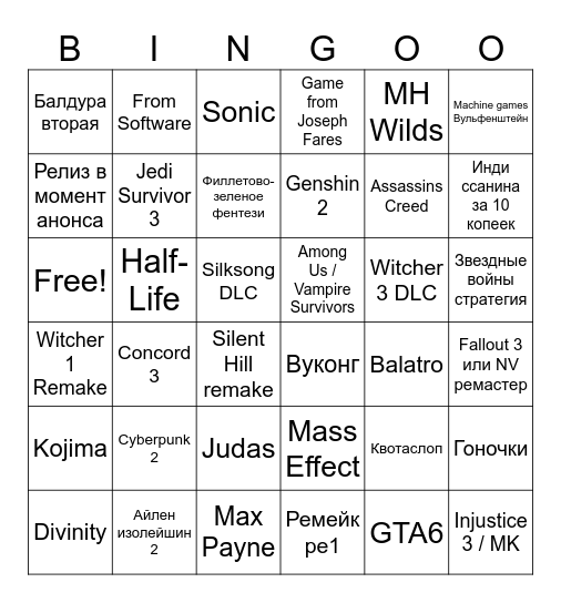 Джефф Килли 2026 лето Bingo Card