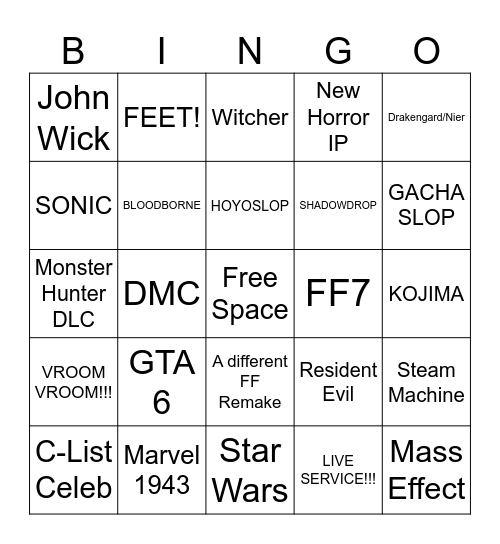 Summer Games Fest Prediction Bingo Card