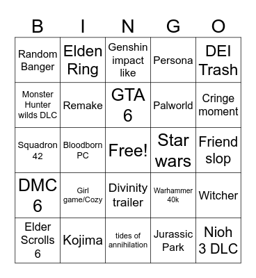 Game fest Bingo Card