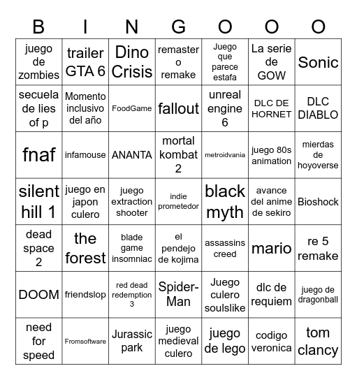 Summer Game Fest Bingo Card