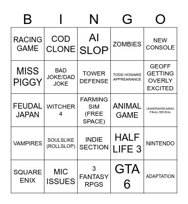 Summer Games Fest 2026 Bingo Card