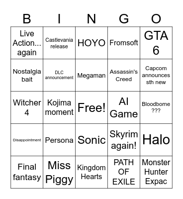 Summer Game Fest Bingo Card