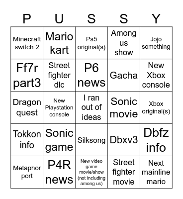 Made in 3 minutes copying yall Bingo Card