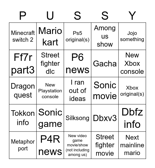 Made in 3 minutes copying yall Bingo Card