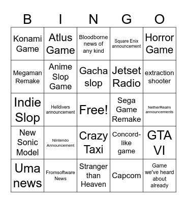 Summer Games Fest Bingo Card