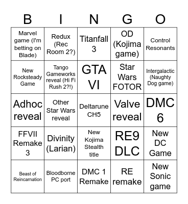 Summer Games Fest Bingo Card