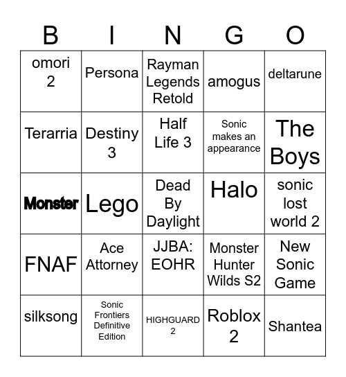 Summer Game fist Bingo Card