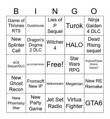SGF Wishlist Bingo Card