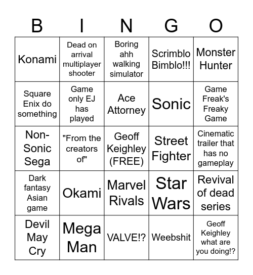SGF 6/5/26 Bingo Card