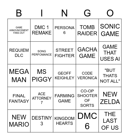 SGF SILLIES BINGO Card