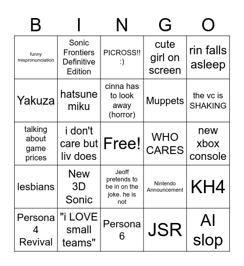 game awards 2 Bingo Card