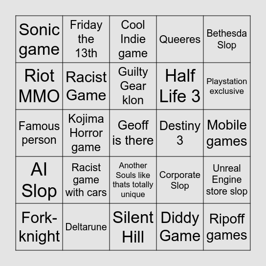 Summer Game Fest Bingo Card