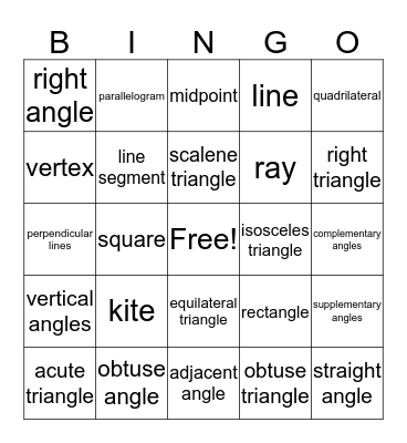 Geometry Bingo  Bingo Card