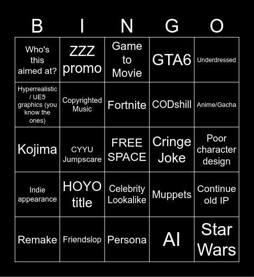 Summer Games Fest Bingo Card