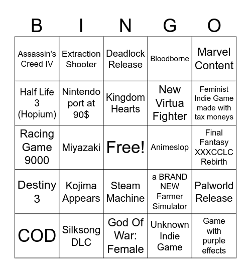 Summer Game Fest 26 Bingo Card