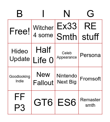 Summer Gamefest Bingo Card