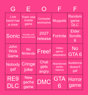 2026 Summer Games Fest Bingo Card