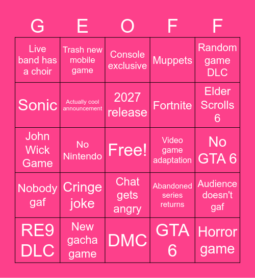 2026 Summer Games Fest Bingo Card