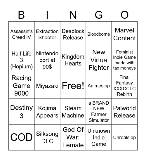 Summer Game Fest 26 Bingo Card