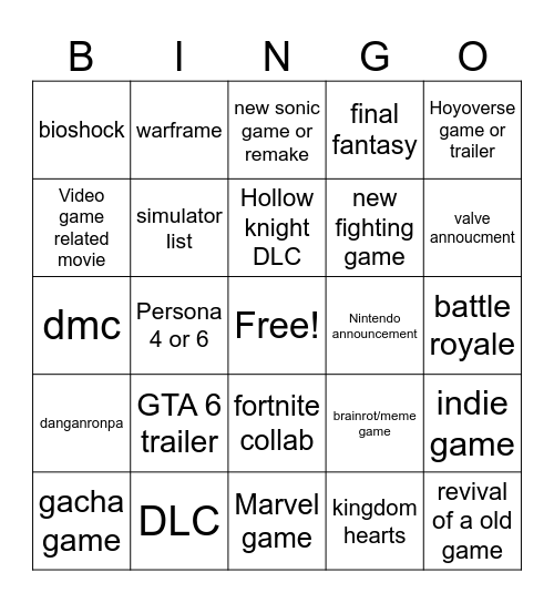Untitled Bingo Card
